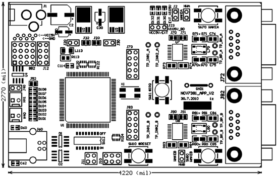 图8.NCV7381 APP V2评估板元件布局图(顶层)