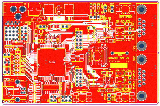 图10.NCV7381 APP V2评估板PCB布局图(顶层)